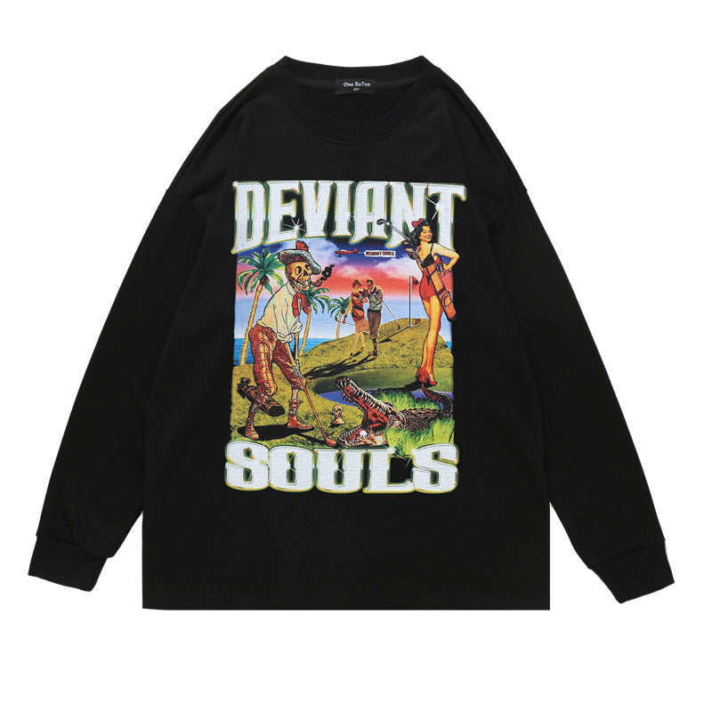 Man Fall Outfits Vintage Long Sleeve T-shirt for Men and Women