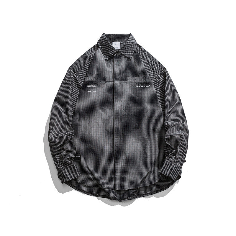 Man Fall Outfis Retro Plaid Long Sleeve Shirt Loose Shirt