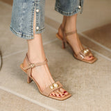 Nude Low Block Heel Open Toe High Heels