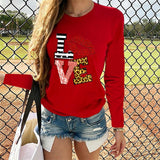 Valentine's Day T Shirts Couples round Neck Leopard Print Love Women's Casual Long Sleeve Bottoming Shirt