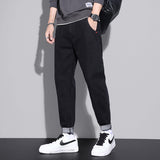 Cuffed Cargo Pants Men's Jeans Trendy Slim Casual Simple Elastic Straight