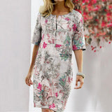 Nine Britton Dress Flower Floral Print Slit V-neck Half Sleeve