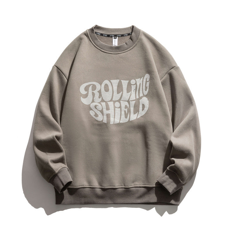 Man Fall Outfis Autumn Clothing Retro Alphabet Printed Crew Neck Sweatshirt Men and Women Loose Couple Casual Top