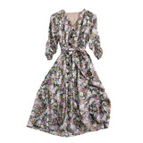 Kendall Jenner Wedding Guest Dress Floral V-neck Waist-Controlled Slimming  Temperament Adult Lady Like Woman Lightly Mature