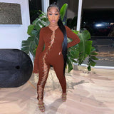 Women's Spring Clothing Sexy Cutout Chain Skinny Hip Raise Sports Jumpsuit