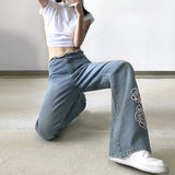 Julia Fox Low Rise Jeans Hollow Embroidered Flowers Burrs Slimming Bootcut Trousers