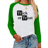 Halloween Costumes Pattern Printed Raglan Color Contrast Long Sleeve T-shirt Women