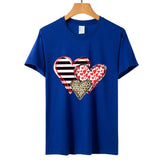 Valentine's Day T Shirt Colorful Plaid Printed Pullover Short Sleeve Women's T-shirt