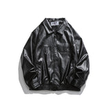 Man Fall Outfis Vintage PU Leather Jacket Loose Lapels Casual Motorcycle Leather Jacket
