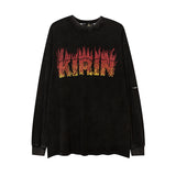 Man Fall Outfits Loose Flame Letter Print Hiphop round Neck Long Sleeve T-shirt