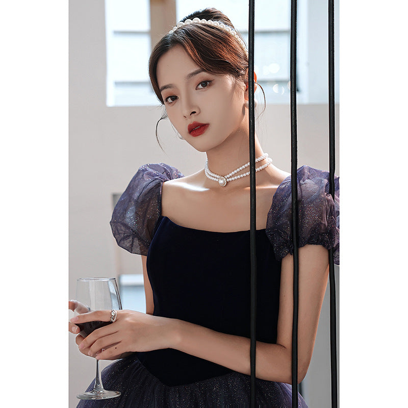 Mauve Dress Bridesmaid Autumn and Winter Banquet Evening Dress