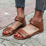 Women Open Toe Sandals Flats Plus Size Slippers Flat Vintage Lace Peep Toe Sandals