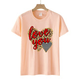 Valentine's Day T Shirts Couples Love Leopard Print Heart Printing Women's Pullover T-shirt