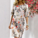 Nine Britton Dress Flower Floral Print Slit V-neck Half Sleeve