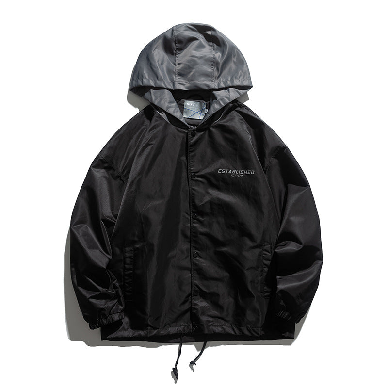Man Fall Outfis Autumn Fashion Colorblock Hood Jacket Boys Hip Hop Loose Jacket
