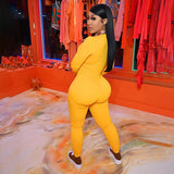 Fall Women's Clothing Fashion Printing Lapel High Waist Hip Lift Casual Sports Fitness Jumpsuit