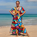 Coachella Music Festival Outfits Printed Beach Dress Loose Robe Bikini Swimsuit Blouse Sun Protection Shirt Women