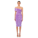 Mauve Dress Bridesmaid Fashion Purple Sexy One-Shoulder Casual Tights Women Sequins