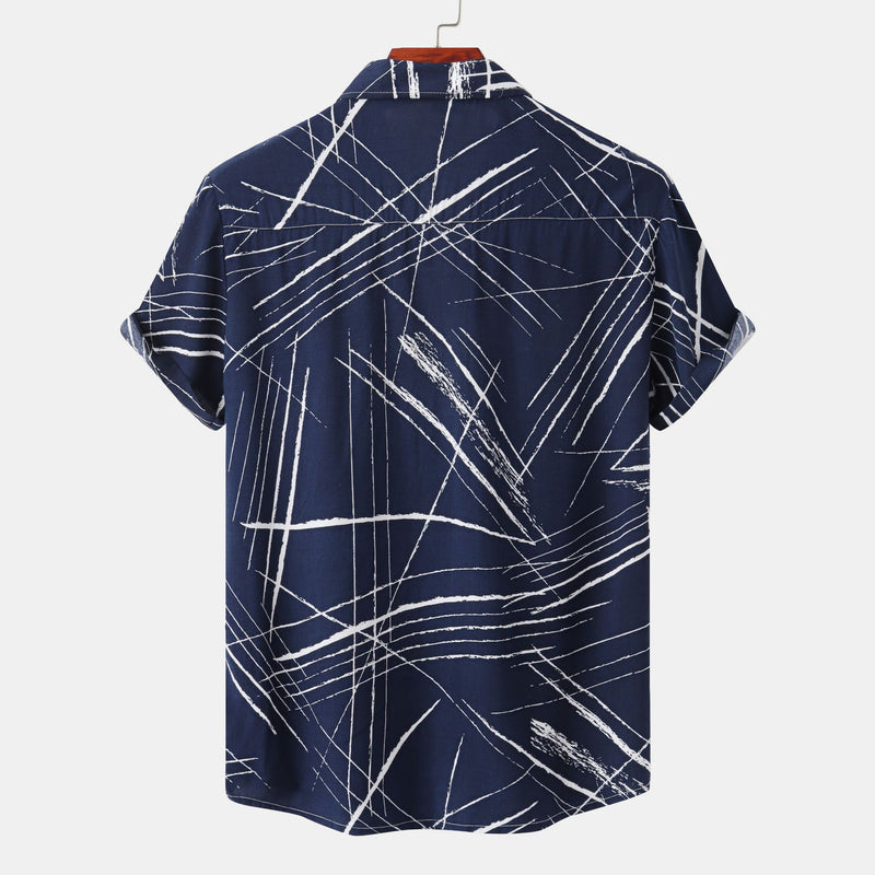 Camp Collar Shirt Short Sleeve Lapel Plaid Printed