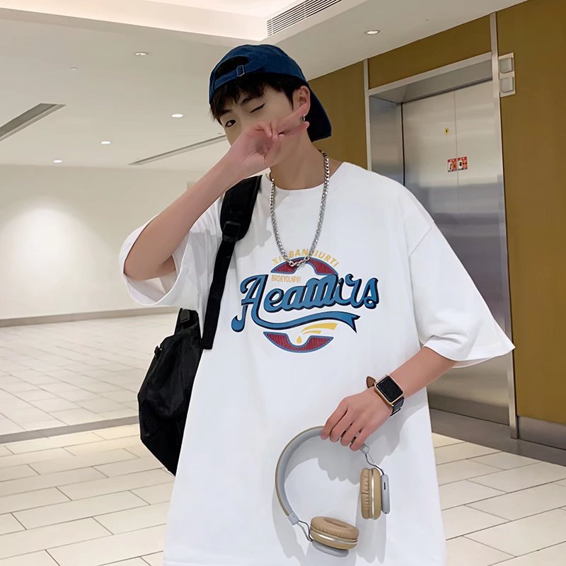 Men T-shirt Cropped Loose Printing