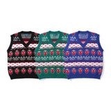 Men Sweater Contrast Color Heart Jacquard Knitted Vest Men's Street Vest