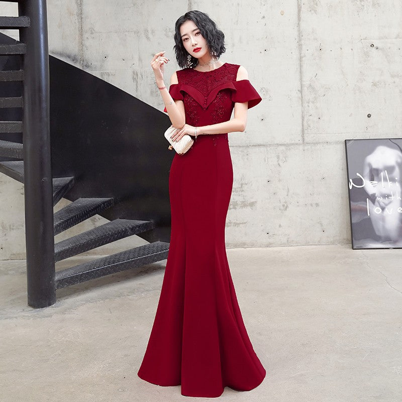 Burgundy Dress Formal Long Dress Banquet Evening Dress