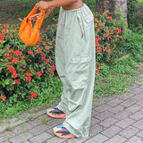 Julia Fox Low Rise Jeans Sports Style Casual Wide Leg Woven Pants Low Waist Lace-up Side Pocket Slimming Straight Pants