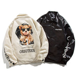 Man Fall Outfis Autumn New Simple Alphabet Cartoon Bear Printed Casual Jacket Couple's Tops