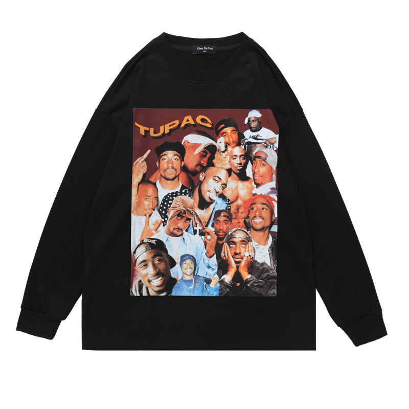 Man Fall Outfits Printed Sweater Men and Women Street Hip Hop Retro Long Sleeve T-shirt