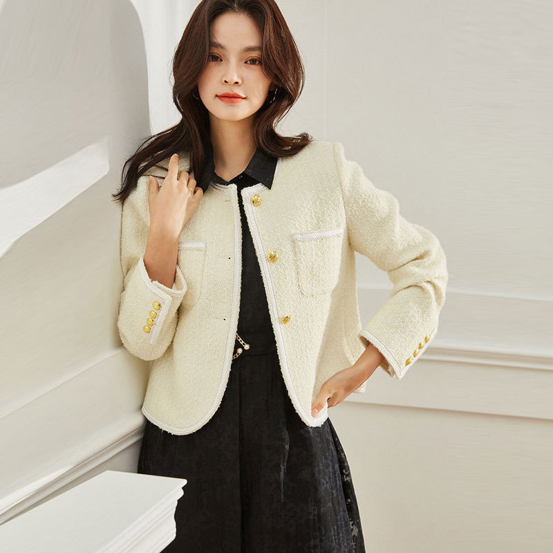 Gloria Vanderbilt Single-Breasted Handsome round Neck Coat