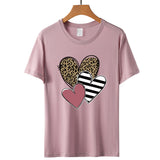 Valentine's Day T Shirts Couples Leopard Print Heart Printing Women's Pullover Short Sleeve T-shirt