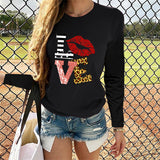 Valentine's Day T Shirts Couples round Neck Leopard Print Love Women's Casual Long Sleeve Bottoming Shirt