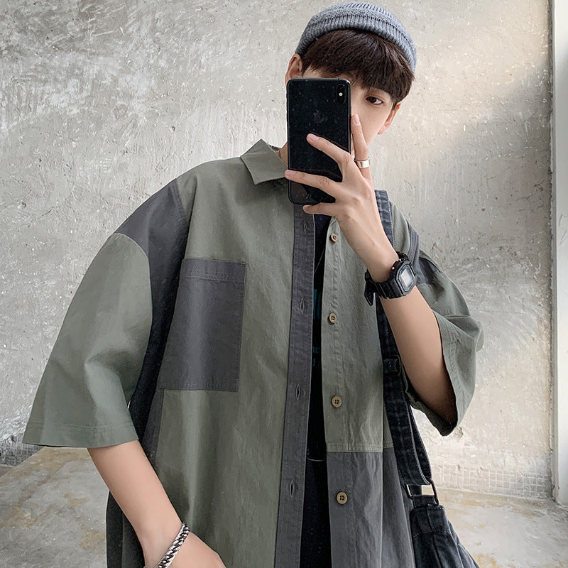 Men Jackets Color Matching Shirt Casual
