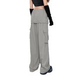 Julia Fox Low Rise Jeans Simple Fake Two-Piece Drawstring Trousers Casual Straight-Leg Pocket Overalls