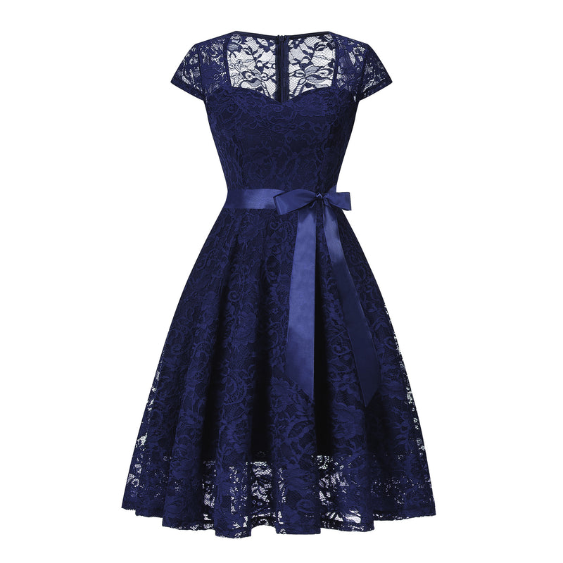 Burgundy Dress Formal Lace Patchwork Retro Slim Dress