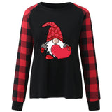 Valentine's Day T Shirt Long Sleeve Plaid Sleeve Valentine's Day Heart Printing T-shirt