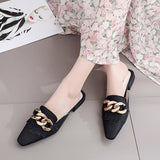 Finn Chain Pointed Toe Mule Closed Toe Half Slippers Women's Summer Outer Wear Pointed Toe