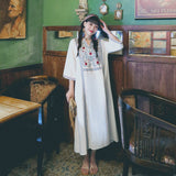 Coachella Music Festival Outfits Embroidered V-neck Loose Flared Sleeve Vintage Dress
