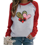Valentine's Day T Shirts Couples Leopard Plaid Love Loose Long Sleeve T-shirt
