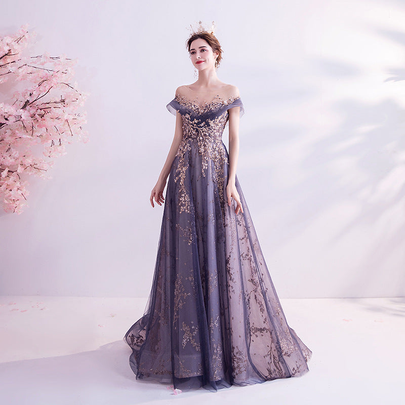 Mauve Dress Bridesmaid Purple Dinner Party Performance Show Wedding Dress Evening Gown
