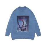 Men Sweater Cartoon Anime Print Knitwear Men's Loose round Neck Sweater Pullover