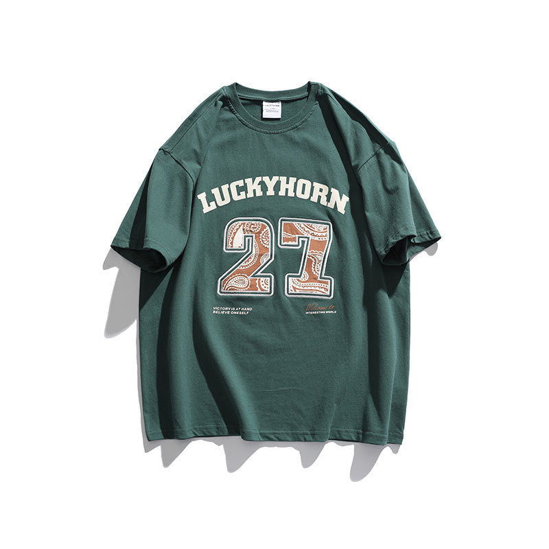 Men T Shitrs Letter Embroidered Crew Neck