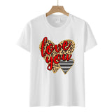 Valentine's Day T Shirt Love You Heart Printing Pullover Cotton Short Sleeve Women's T-shirt