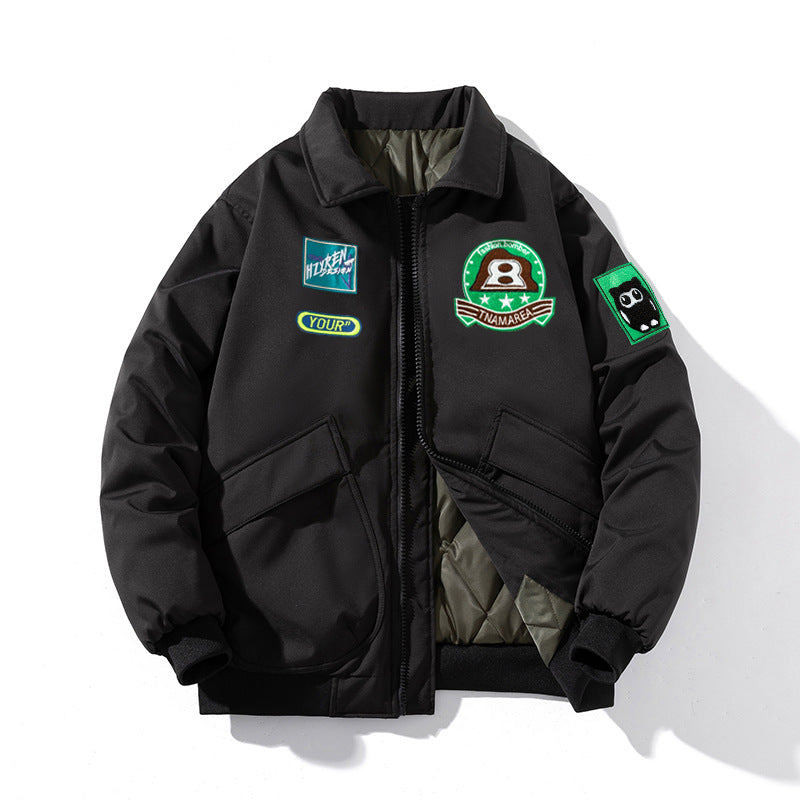 Varsity Jacket Retro Workwear Cotton Coat Men'S Jacket Lapel