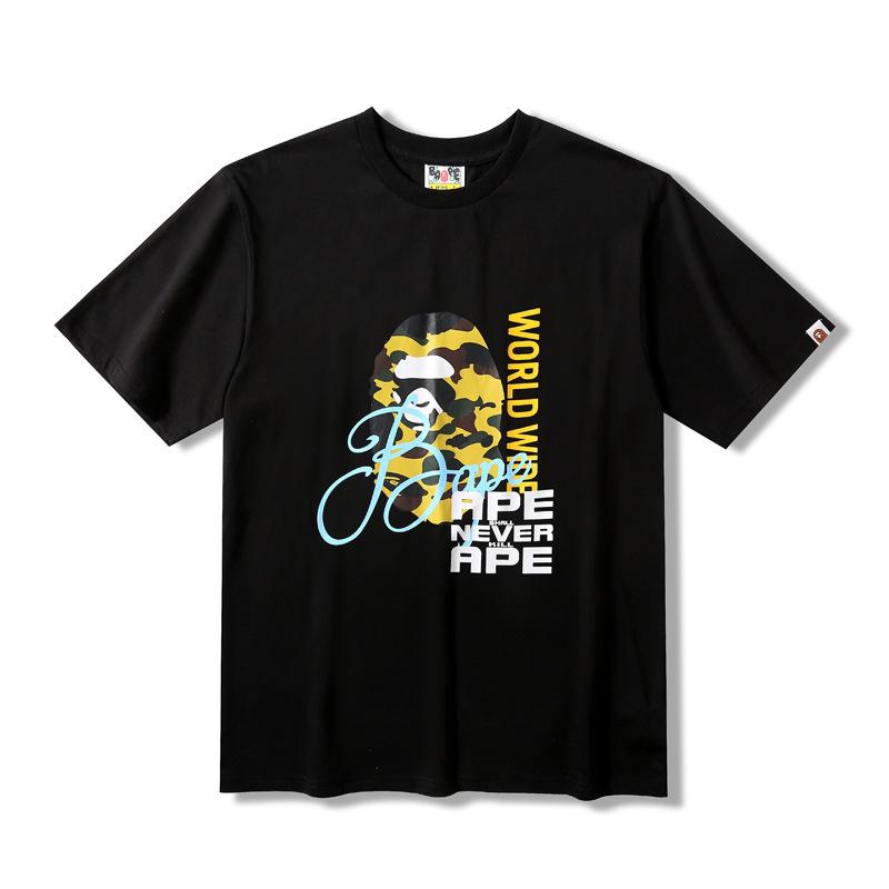 Bathing Ape T Shirt Summer Camouflage Ape Head Contrast Color Letter Print Short-Sleeve T-shirt