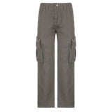 Julia Fox Low Rise Jeans Light Gray Casual with Big Pockets Overalls Women's Fashion Clothing Fashion Low Waist Loose Waist Straight Jeans