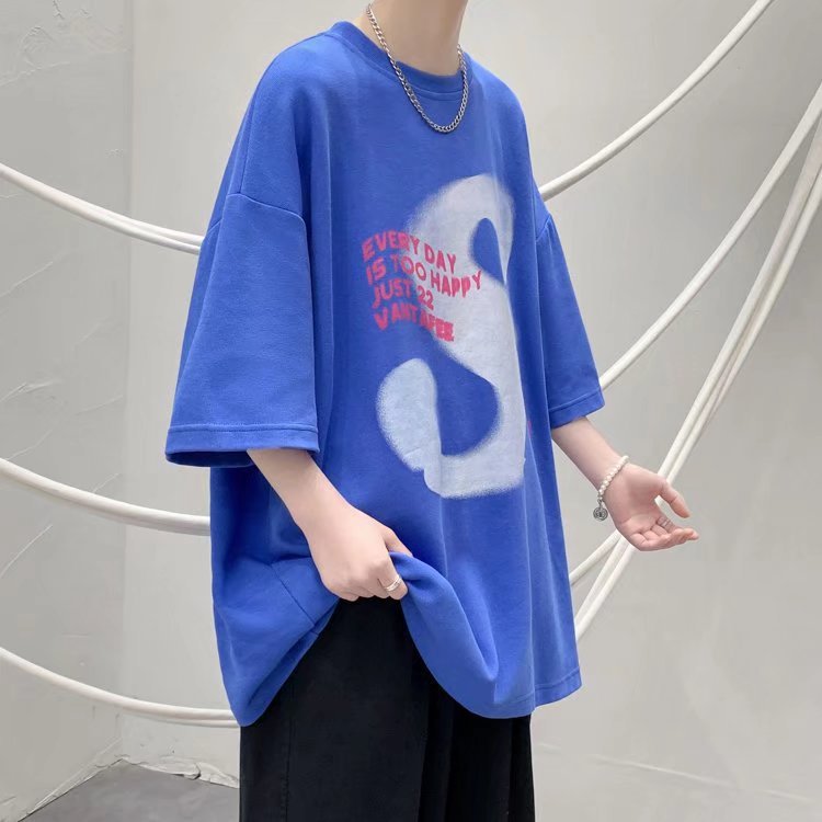 Men T-Shirts Five-Quarter Sleeve Klein Blue Top