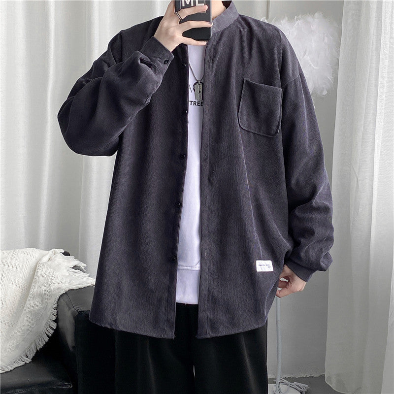 Men's Shirts Corduroy Long Sleeve Stand Collar Shirt