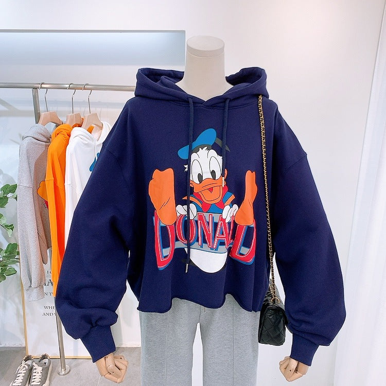 Anime Hoddies Long-Sleeved T-shirt Women's Funny Donald Duck Loose round Neck Sweater