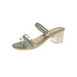 Women Open Toe Sandals Flats Summer Chunky Heel Open Toe Fashion Rivet Transparent Slippers